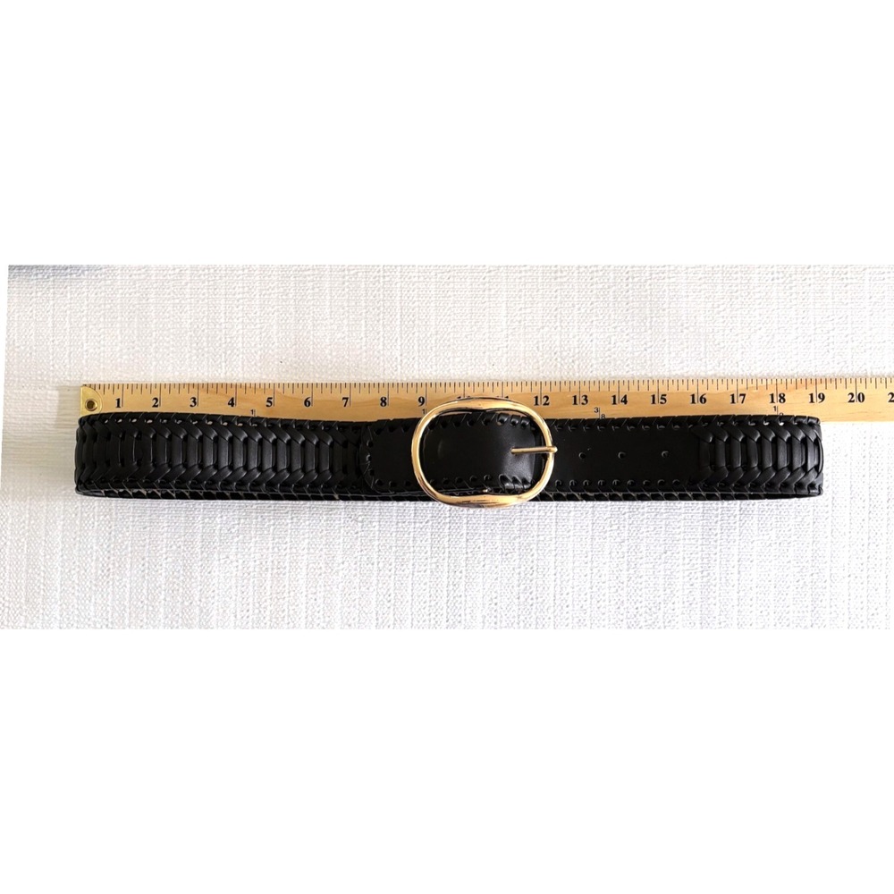 Black Woven Faux Leather Belt Sz L Gold Oval Buckle Boho Western Festival Rodeo‎ - Picture 3 of 7